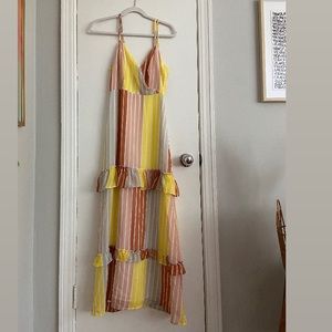 June & Hudson striped tiered ruffle maxi sundress